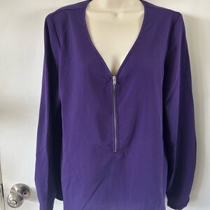 Purple V-Neck Zip-Up Blouse M